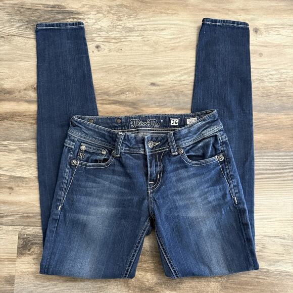 Miss Me Dark Wash Skinny Jeans – Women’s 26 – Embroidered Fleur-de-Lis - Picture 2 of 12